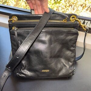 Black Leather Crossbody Bag with Gold Hardware